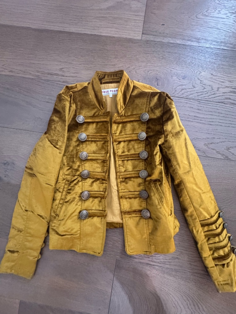 Free People Mustard Velvet Military Blazer